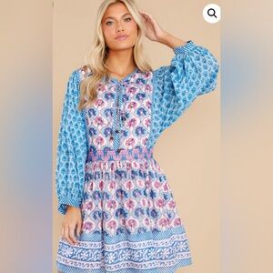 NWT Oliphant Tuckernuck Blue Tie Front Bubble Sleeve Dress Iris Blue XXS